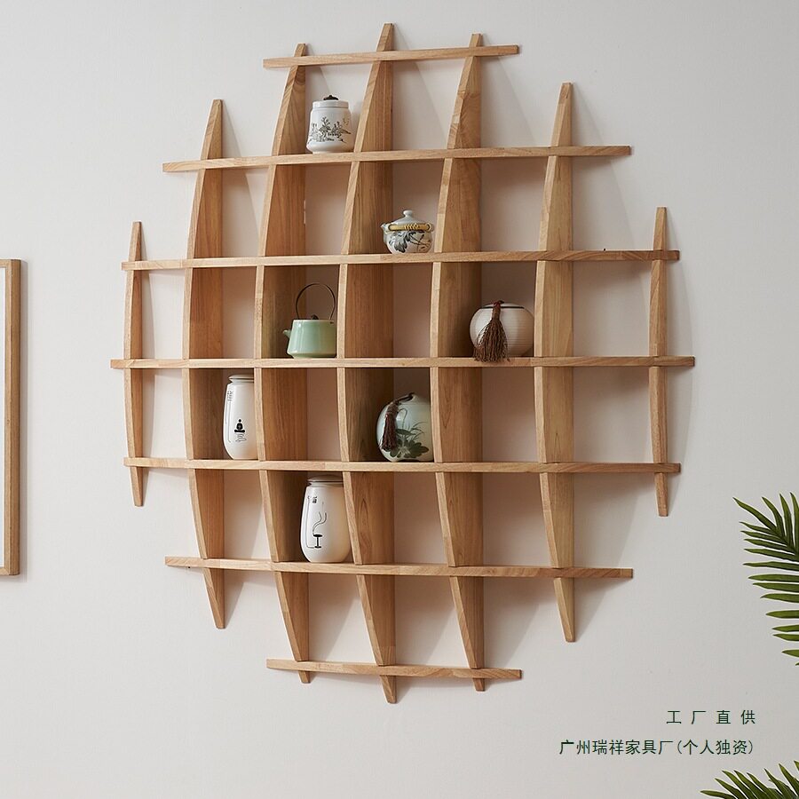 中式实木壁挂多宝阁博古架圆形