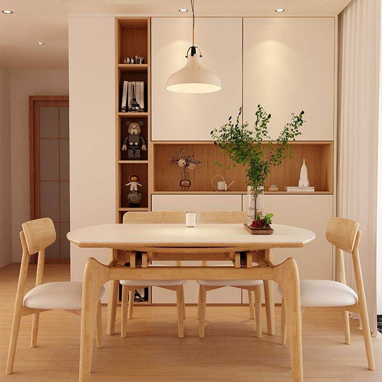 实木岩板餐桌椅组合2025新款家用小户型吃饭桌原木风伸缩电磁炉H&