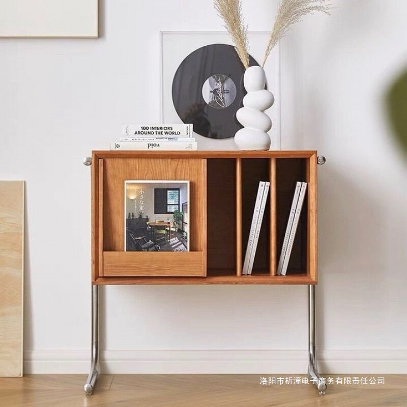 家居边几角柜实木床头柜黑胶收纳中古置物架复古柜子落地