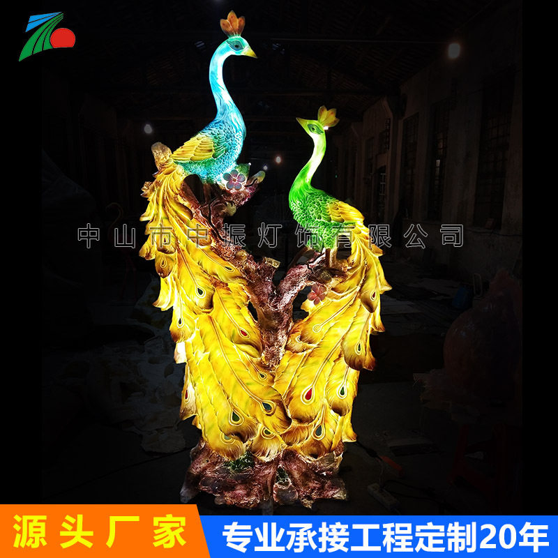 LED孔雀开屏树脂雕刻装饰灯