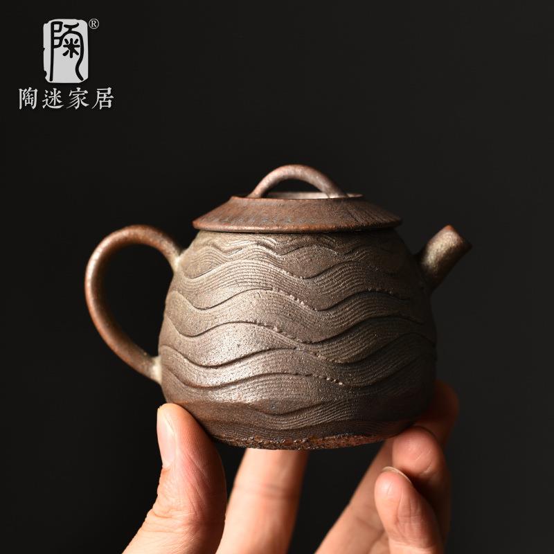 手作柴烧茶壶纯手工粗陶正把壶复古泡茶具家用轻奢壶大师切片壶
