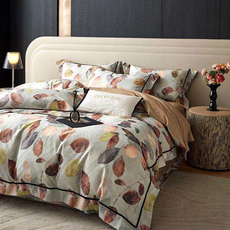 新款全棉磨毛丝绒压边款四件套秋冬轻奢纯棉加厚床单被套床笠床品