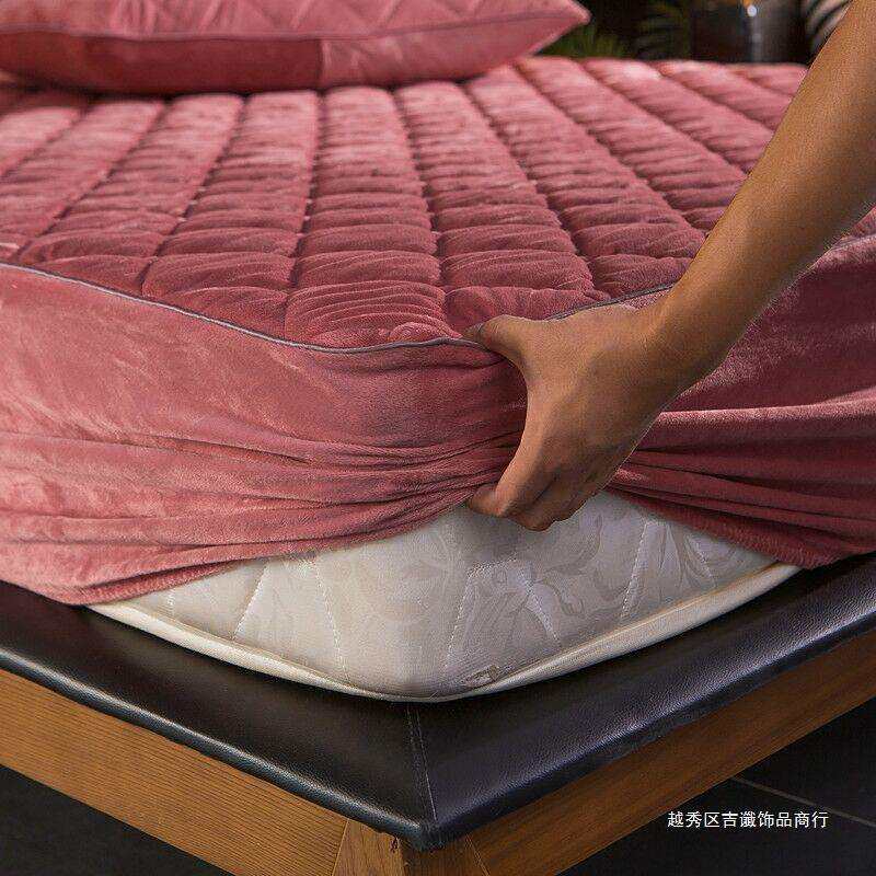 床垫罩保护套水晶绒夹棉床笠单件床罩秋冬加厚防滑保暖1.8床垫套