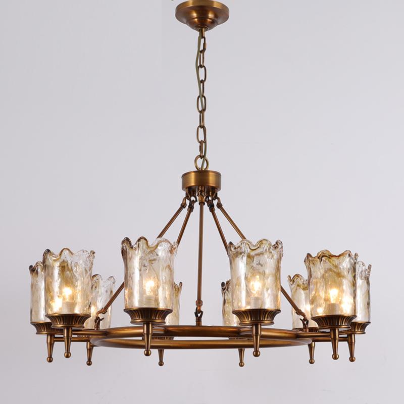 美式全铜客厅吊灯复古大气法式别墅大厅餐厅玻璃灯具