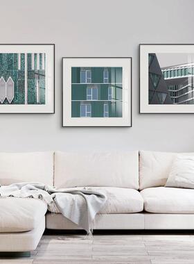 往昔现代简约轻奢绿色装饰画餐厅壁画客厅建筑挂画正方形人物墙画