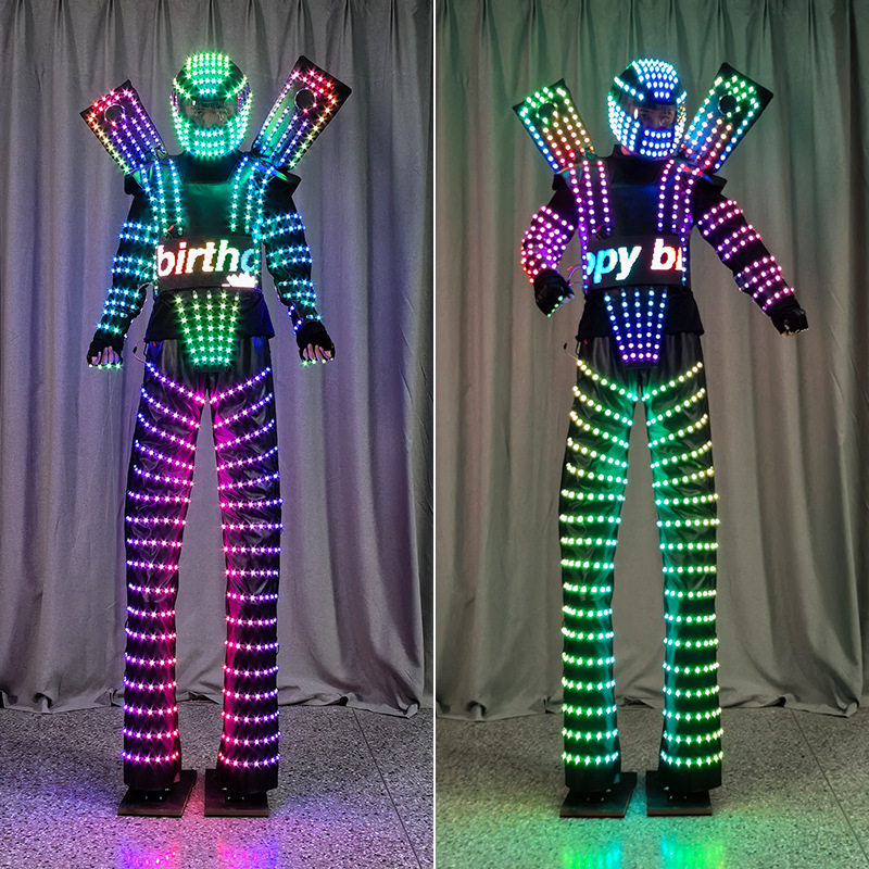 创意LED爆闪机器人服装酒吧夜店发光高跷服舞台表演舞蹈道具编程