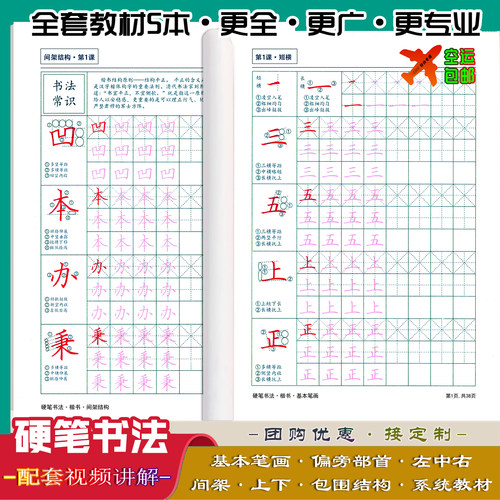 硬笔楷书法教材基本笔画偏旁部首间架上下包围结构视频精讲小学生