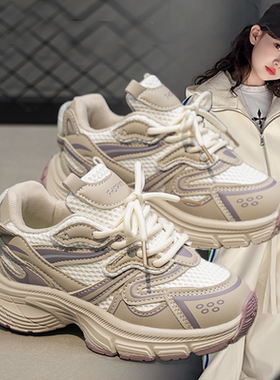 百搭厚底老爹鞋女童2025秋新款小个子超火爆款增高紫色透气运动鞋