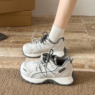 女童休闲德训小蛮腰老爹鞋女2026春秋新款增高厚底系带运动鞋子
