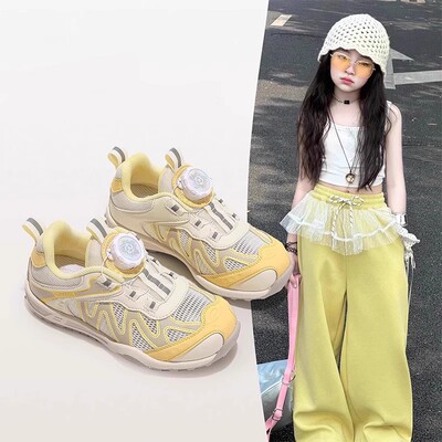 女童鞋子夏薄款运动鞋2025新款夏季儿童网面透气韩系学生百搭网鞋