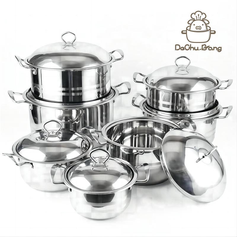 厂家不锈钢加厚厨房烹饪锅复底汤锅10件套炊具套装Cookware Sets