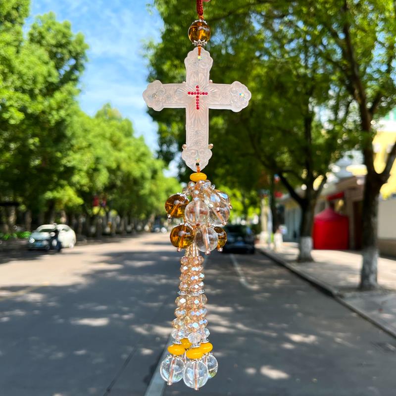 2023年新款水晶琉璃十字架汽车后照镜挂件新车内车载挂饰平安吊坠
