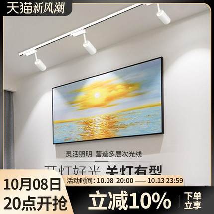 极简约北欧滑轨道灯led射灯防眩明装吸顶客厅背景高显色智能3500k