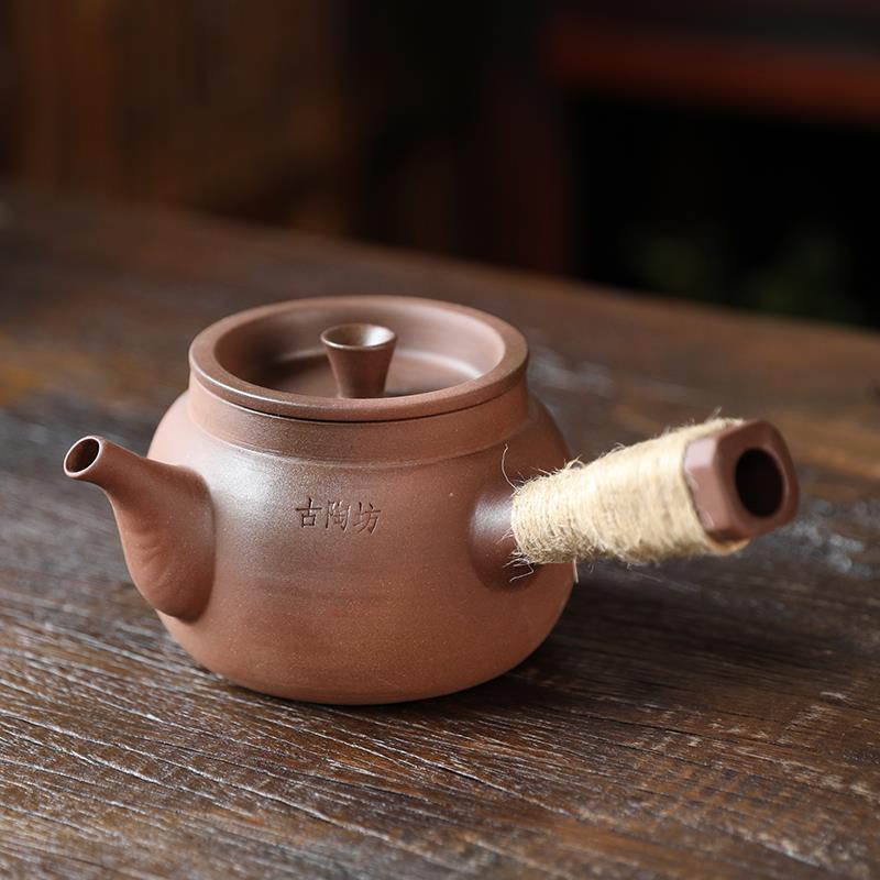 古陶坊小号侧把煮茶壶碳烤炉家用白茶煮茶器黑晶炉明火户外烧水壶