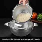 食品级304不锈钢洗米排篮厨房加厚排米盆细孔洗米盆无漏洗米筛