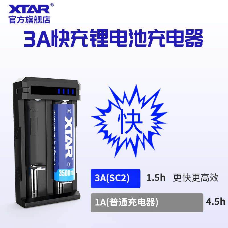 XTAR SC2 18650强光手电筒锂电池充电器3A快充可充 20700/21700电