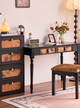 岚鸿黑色全实木书桌书柜组合香云纱桌白蜡木办公桌轻奢电脑写字桌