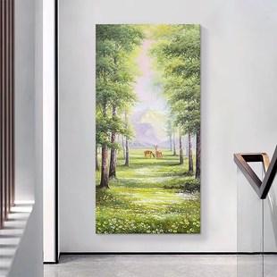 福禄双全手绘油画大芬村发财梅花鹿客厅装饰画玄关林深时见鹿挂画