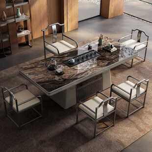 现代高级感奢石岩板茶桌简约新中式办公茶桌椅组合高端轻奢茶台
