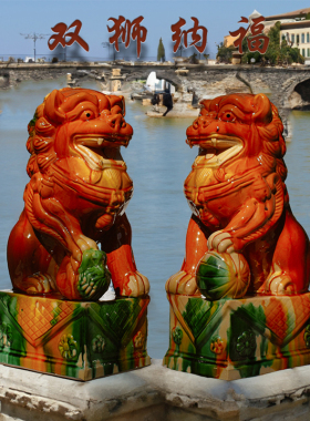 陶瓷狮子摆件一对大型狮子大门口大小号彩色狮客厅屋顶乔迁送人品