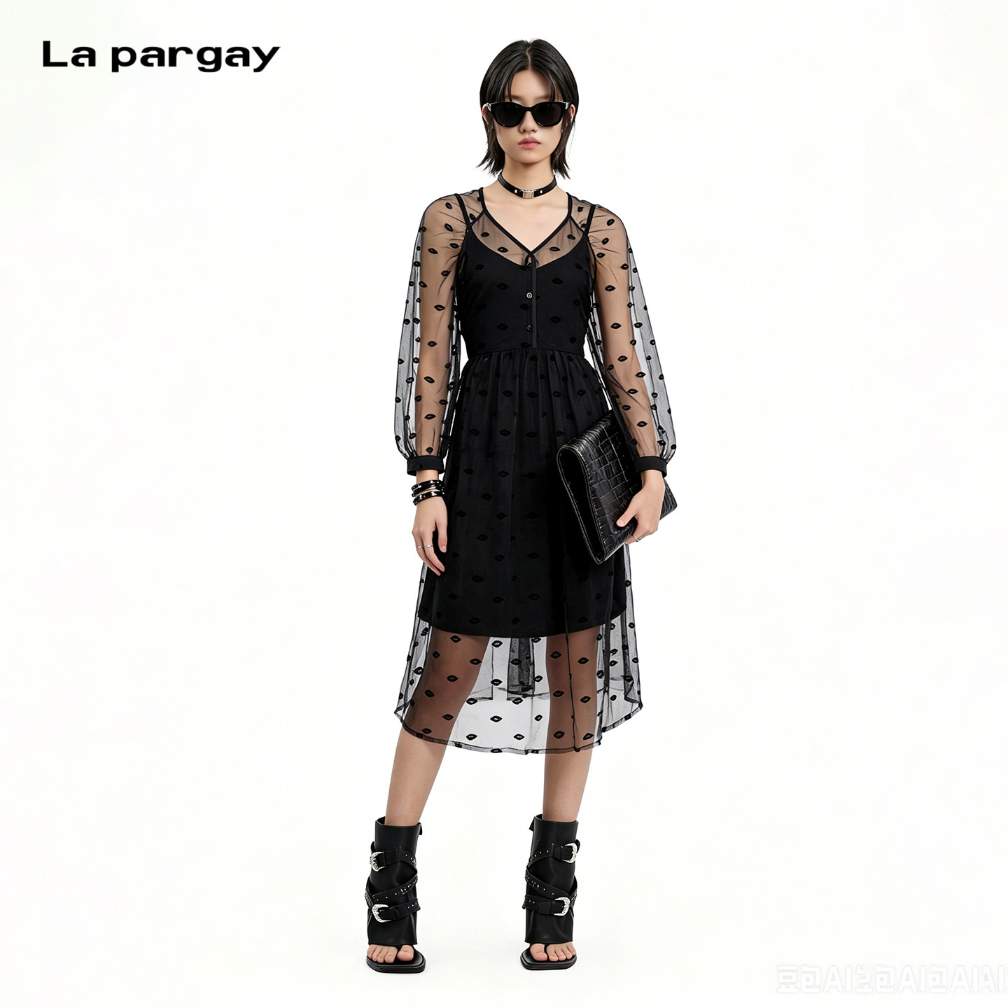 Lapargay小众叠穿灯笼袖连衣裙