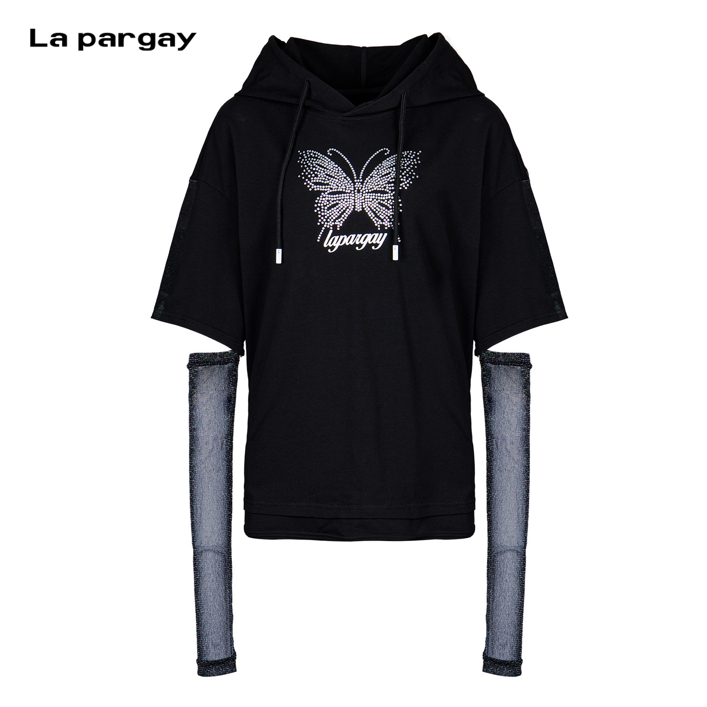 Lapargay高街连帽卫衣闪钻蝴蝶