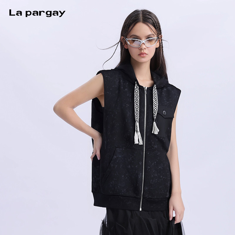 La Pargay/纳帕佳纯棉连帽卫衣马甲女2025新款个性设计感时尚背心