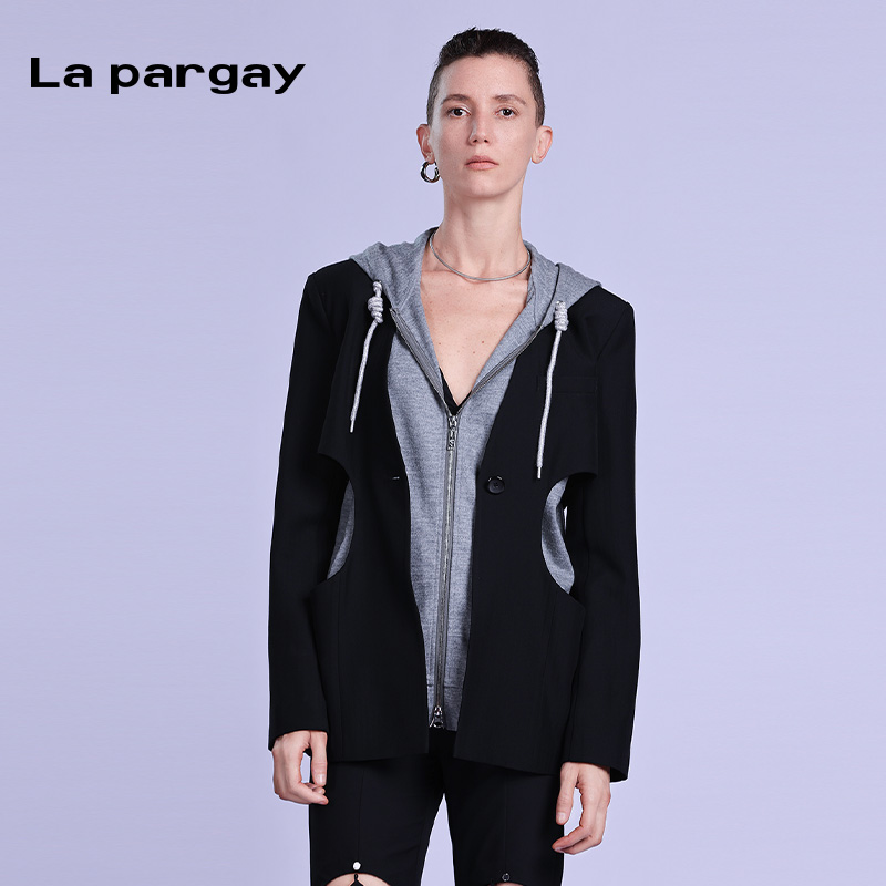 lapargay假两件连帽卫衣休闲外套