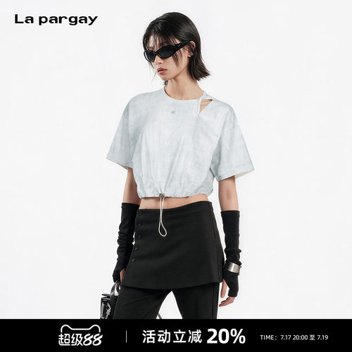 Lapargay肌理短款T恤挖空抽绳