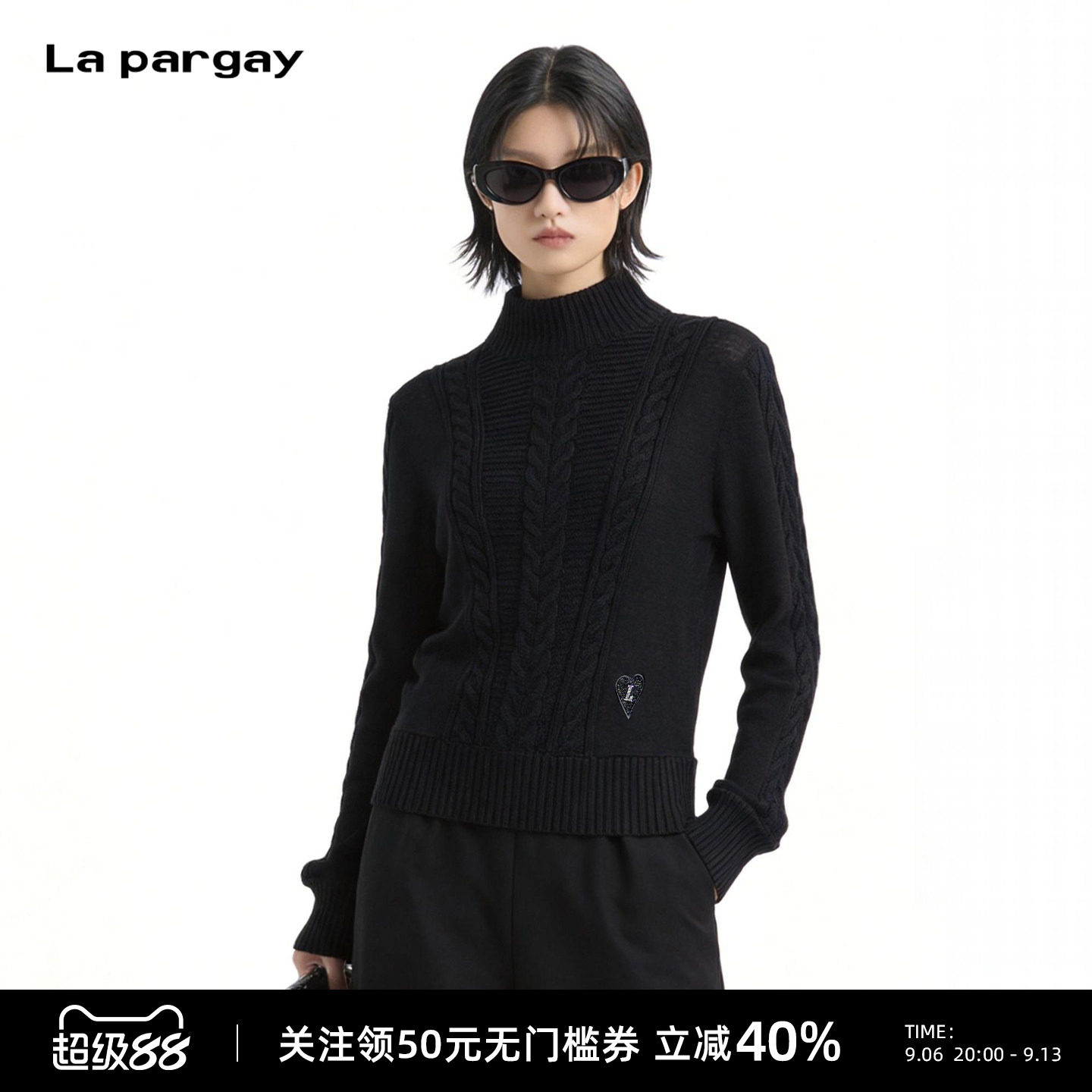 Lapargay复古修身半高领毛衣