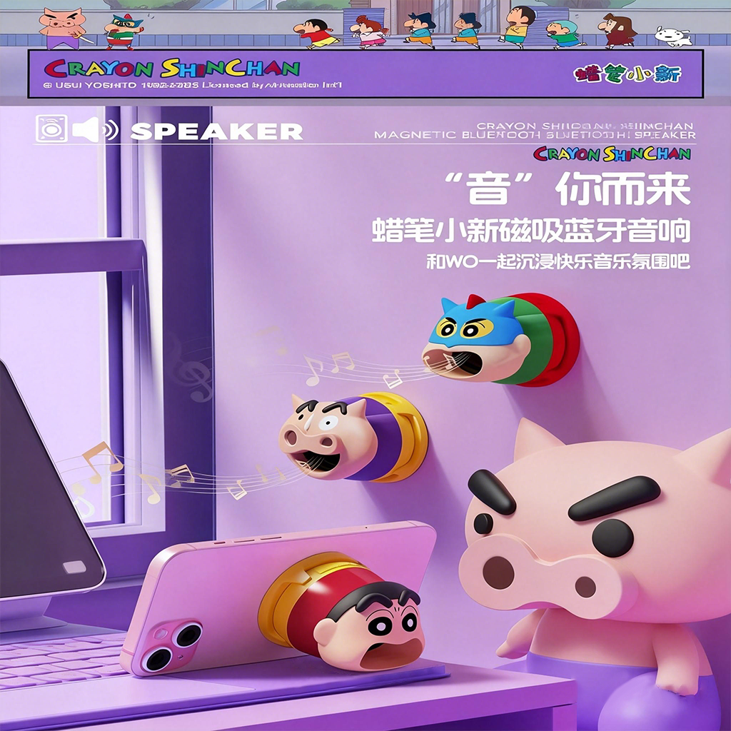 蜡笔小新磁吸蓝牙音箱环绕立体音多兼容桌面摆件生日礼物手机支架