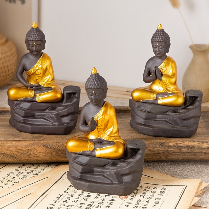 极速泰式佛像禅意复古摆件陶瓷坐佛客厅茶室书房S桌面线香插香炉