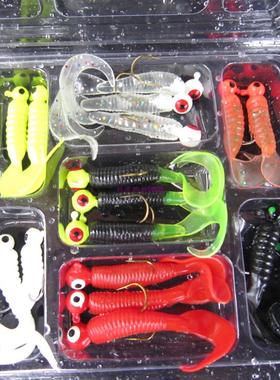 极速17Pcs/set Soft Fishing Lure Lead JigL Head Hook Grub Wor
