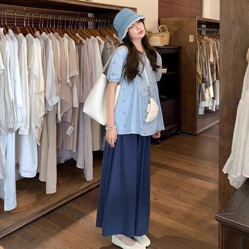 新品孕妇套c装夏季2025新款甜美遮肚子不显怀短袖上衣裤子两件套