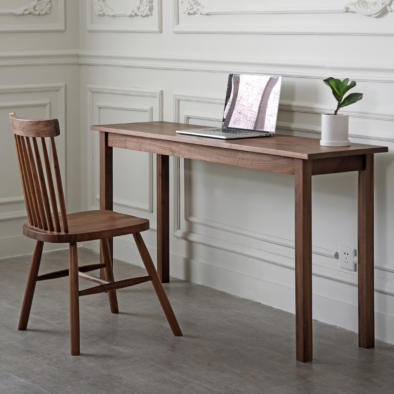 极速实木书桌北欧靠墙窄长条桌子40宽橡木卧室家S用黑胡桃办公电