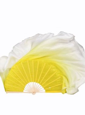 极速真丝扇子胶州双m面扇秧歌扇舞蹈扇嫩黄黄色渐层广场舞新疆西