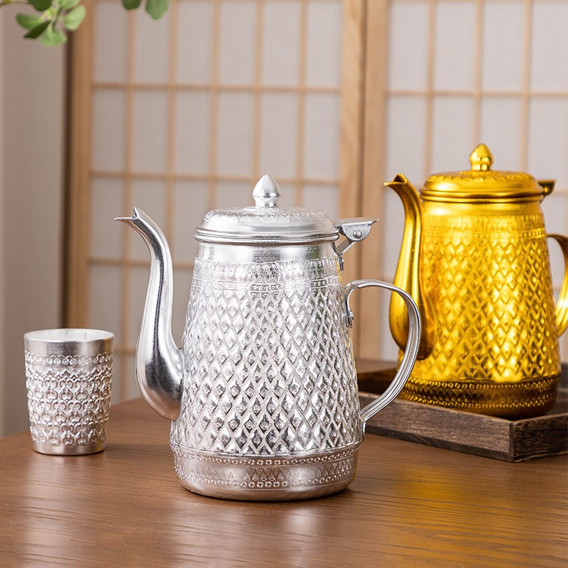 极速泰国锡器家用复n古冷水壶装水容器凉水杯大容量茶壶奶茶店果