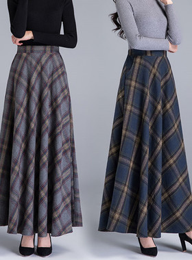 极速Mom High Waist Woolen plaid SkirtHs 2019 Autumn Winter W
