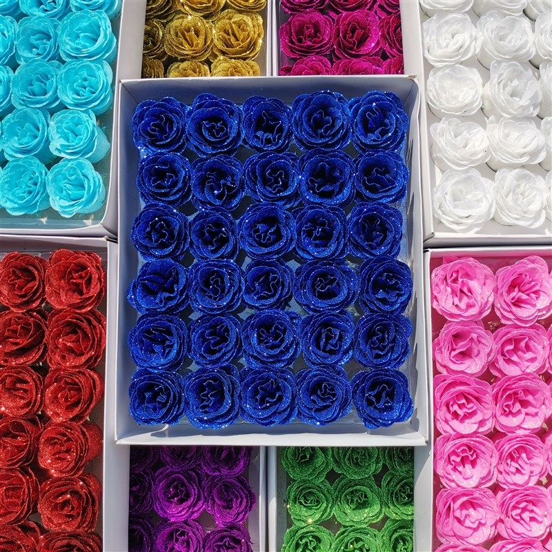 极速水晶c金粉玫瑰花头蓝色妖姬仿真玫瑰花永生花七夕香皂花束包