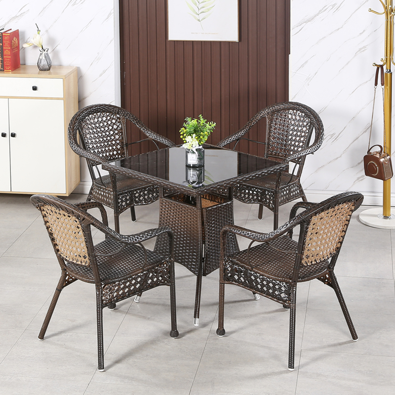 极速阳台桌椅五件套藤椅三件套室外休闲小茶桌P椅子庭院藤编方茶