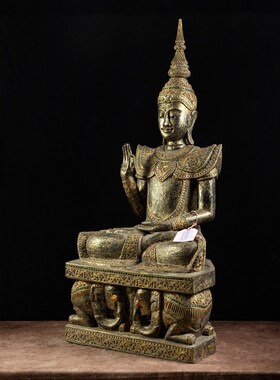 极速泰国实木木雕工艺品佛像禅意摆件东南M亚风格佛堂供奉摆设释