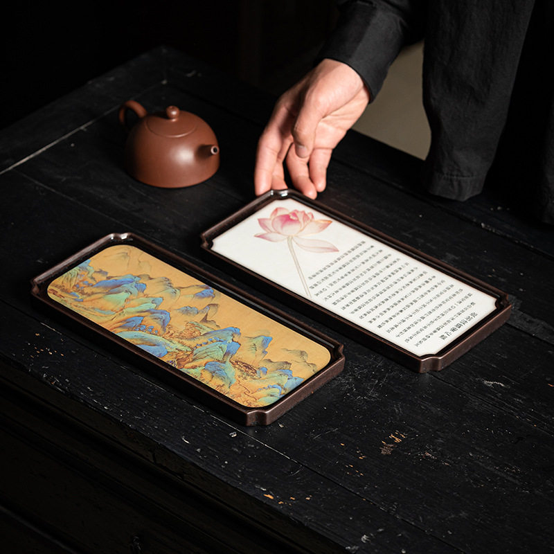 极速千里江山图干泡盘托盘日式陶瓷功夫茶K具小号茶盘壶承壶托茶