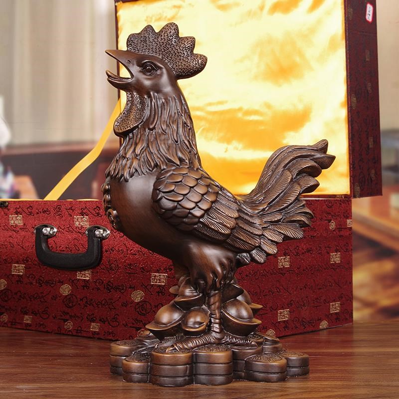 新品实木雕雄鸡摆件金鸡报喜木质生肖福鸡L客厅玄关柜手工艺品乔