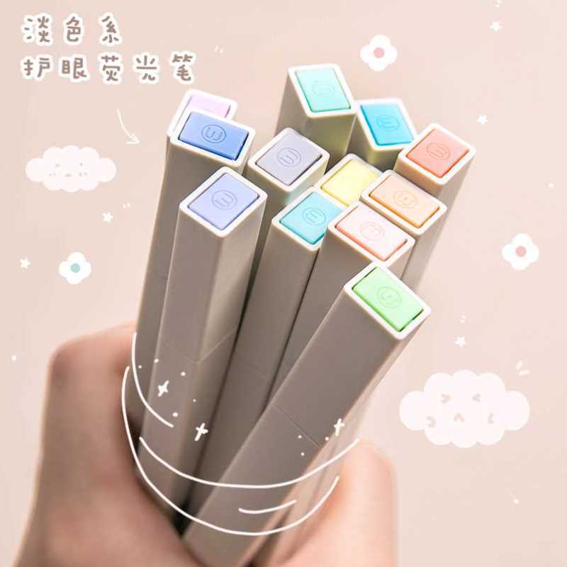 三年二班软头荧光笔淡色系荧光标B记笔学生用记号笔莫兰迪彩色粗