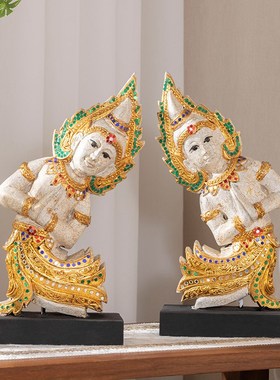泰国木雕工艺品h迎宾侍女佛摆件桌面禅意摆设创意开业礼品迎宾人