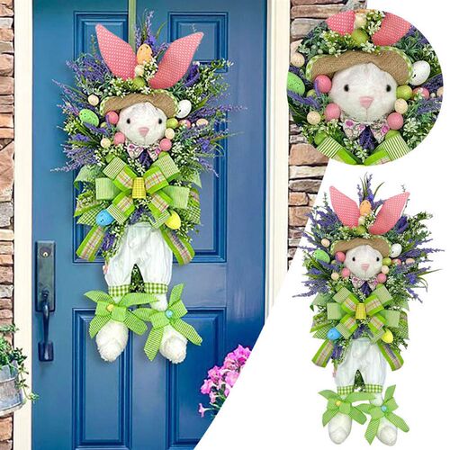 新品Eastedr Rabbit Wreath For Front Door Easter Bunny Door P