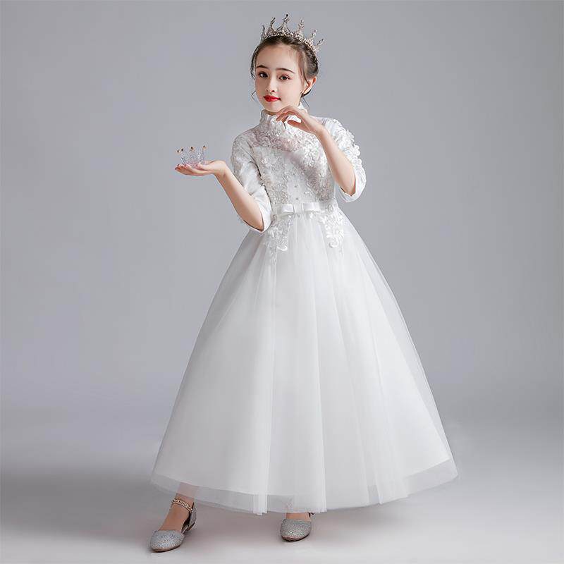 新品儿童礼服公主k裙女童小主持人钢琴演出服花童婚纱长袖表演服
