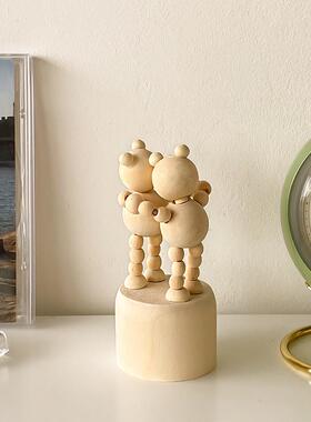 极速可爱日子 ins实木日式桌面氛D围小摆件创意装饰木头人木偶生