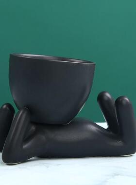 极速现代北欧家居陶瓷p小人物花盆创意简约桌面橱窗艺术工艺品摆