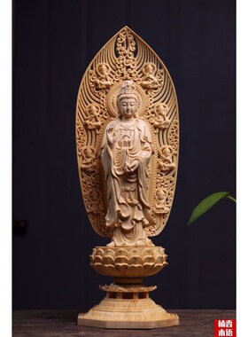 极速厂家桧木木雕佛像镂空u雕刻背光莲台西方三圣阿弥陀佛菩萨供